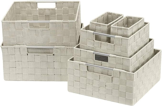 Sorbus Storage Baskets for Organizing (Set of 7), Mesh Hand-Woven Design, Linen Closet Organizers and Storage, Organizer Storage Baskets for Shelves, Variety Pack Organizers and Storage (Beige) by Sorbus