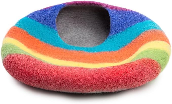 Premium Felt Cat Cave Bed – Cats Curl Into Instantly - Wool Kitty Beds Handcrafted Kitten Caves Bed for Indoor Cats - Made from Merino Wool by Woolygon (Rainbow Twist) - Image 5