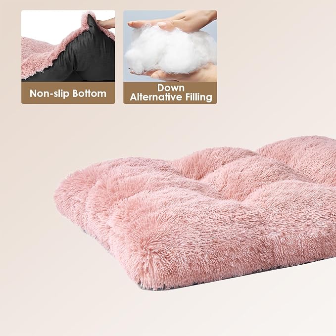 EHEYCIGA Fluffy Dog Crate Bed for Small Dogs, Plush Crate Pad, Pink | Calming Anti Anxiety Small Dog Bed, Washable Soft Warm Faux Fur Crate Mat with Non-Slip Bottom - Image 4