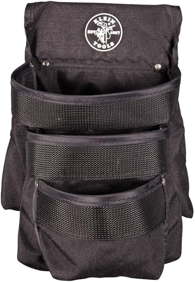 Klein Tools 5703 Tool Pouch, PowerLine Series Utility Pouch Fits Tool Belts up to 2.5-Inch, Strong Rivet Reinforced Stitching, 3-Pocket by Unknown