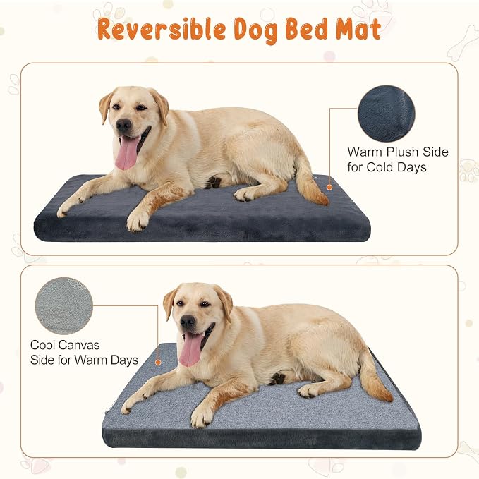 EMPSIGN Stylish Dog Bed Mat Dog Crate Pad Mattress Reversible (Cool & Warm), Water Proof Linings, Removable Machine Washable Cover, Firm Support Small to XX Large Dogs, Grey,XL(41''''*28''''*3'''') | Reversible(Cool & Warm), Waterproof Linings, Removab... - Image 3