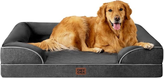 EHEYCIGA Orthopedic Dog Beds Large Sized Dog, Waterproof Washable Pet Bed | Non-Slip Bottom and Egg-Crate Memory Foam XL Dog Couch Bed with Washable Removable Cover, Dark Grey, 41Inch by EHEYCIGA