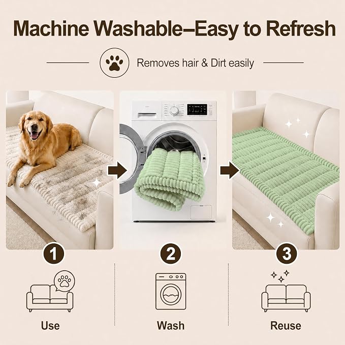 decorUhome Couch Cover for Dogs, Non Slip Fuzzy Thick Pet Sofa Protector | Pet Friendly, Machine Washable, Fits 3-Cushion Sofa, Protects Against Pet Hair & Daily Messes, Green, 27.6" x 82.7" - Image 8
