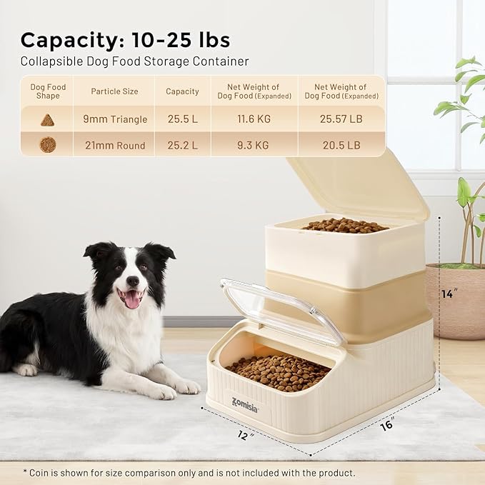 ZOMISIA 20-30lbs First-in, First-out Collapsible Dog Food Storage Container | FIFO System Easy Dispense Base for Freshness, Cat Food Storage Containers with Transparent Lid and Scoop - Image 3