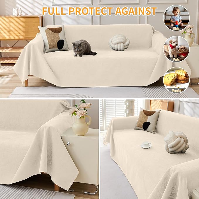 Deep Dream Waterproof Couch Covers for 3 Cushion Couch, Cat-Scratch Resistant Sofa Cover, Pet Friendly Anti Slip Sofa Slipcovers Furniture Protector Washable Sofa Covers, 91" x 118", Beige - Image 5