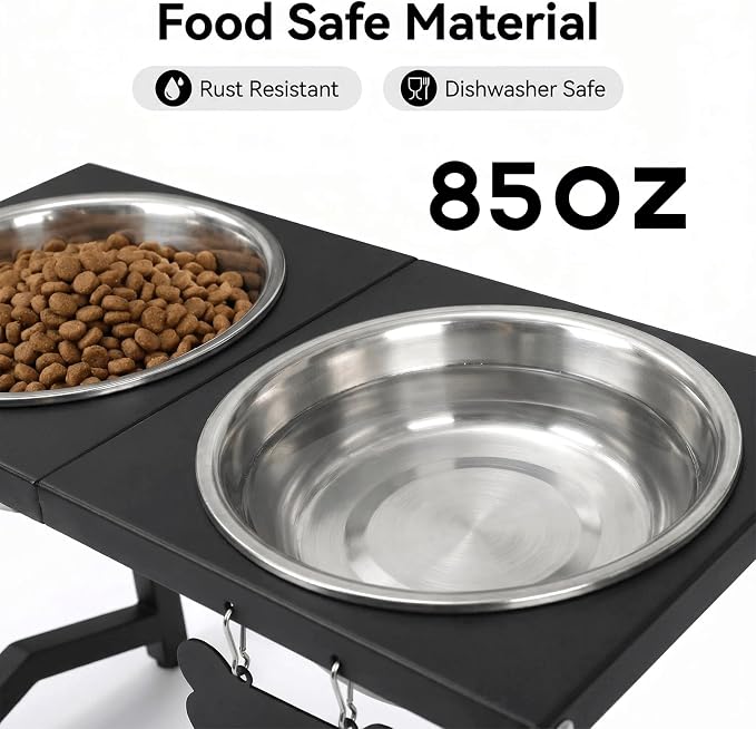 Elevated Dog Bowls, Metal Raised Dog Bowl Stand with 2 Thick 85oz Capacity Stainless Steel Food Bowls & Non-Slip Mat - 13" Tall for Large Breeds - Image 4