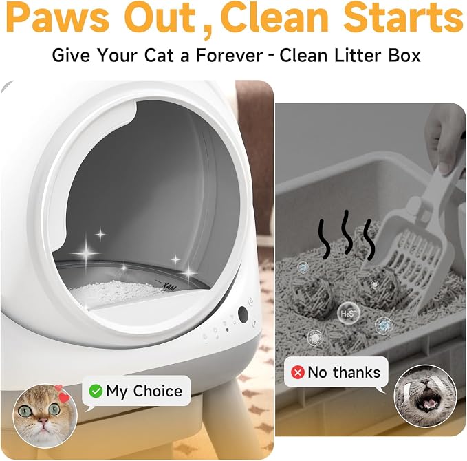 Self Cleaning Litter Box for Multiple Cats, G1 Automatic Litter Box with Smart APP Control & Health Monitoring, Includes 2 Roll Trash Bags and Litter Mat (White-Grey) - Image 3