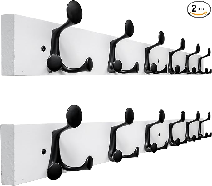 SKOLOO 36-Inch White Wood Coat Rack Wall Mount with 6 Triple Hooks - Ideal for Family Entrances, Classrooms, and Pet Supplies Storage - Perfect Coat Hooks for Wall, Pack of 2 by SKOLOO