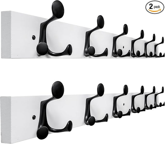 SKOLOO 36-Inch White Wood Coat Rack Wall Mount with 6 Triple Hooks - Ideal for Family Entrances, Classrooms, and Pet Supplies Storage - Perfect Coat Hooks for Wall, Pack of 2 by SKOLOO