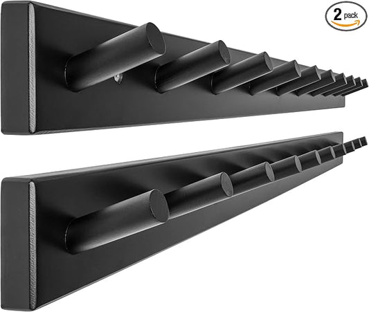 WEBI Coat Rack Wall Mounted,10 Hooks,38" Long Coat Hanger Wall Mount,Bamboo Peg Rail Hat Hooks for Hanging Caps,Jacket,Clothes,Coats,Black,2 Packs by WEBI