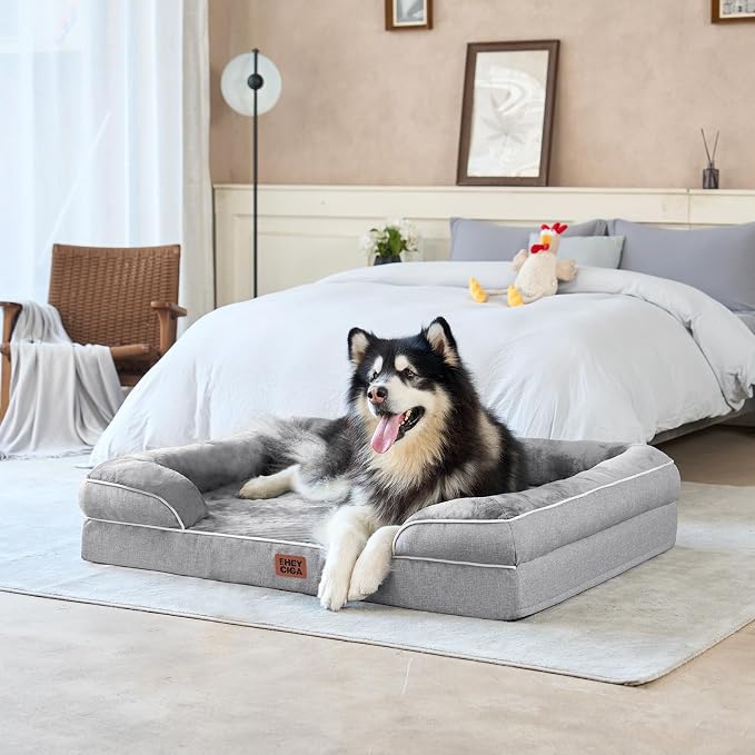 EHEYCIGA Orthopedic Extra Large Dog Bed, Waterproof Washable XL Pet Bed 44" | Non-Slip Bottom and Egg-Crate Polyurethane Foam Big Dog Couch Bed with Washable Removable Cover, Grey - Image 9