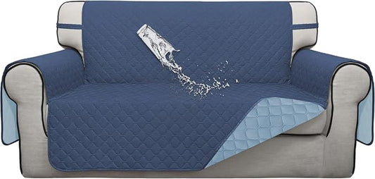 ISSUNTEX Double Protection 100% Waterproof Loveseat Covers for Living Room, Couch Covers for 2 Cushion Couch Sofa, Reversible Furniture Protector Sofa Cover for Dogs (Loveseat, Dark Blue/Light Blue) by ISSUNTEX