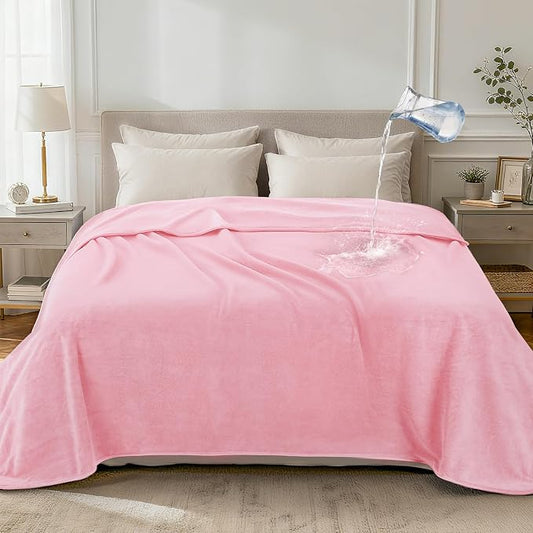 LOOBANI Waterproof Blanket for King Size Bed, Reversible Leakproof 85"x108" | Soft Flannel & Coral Fleece Bed Blanket, Water Resistant for Couch Sofa Cover, Movie Nights, Camping, Pet-Friendly, Pink by LOOBANI