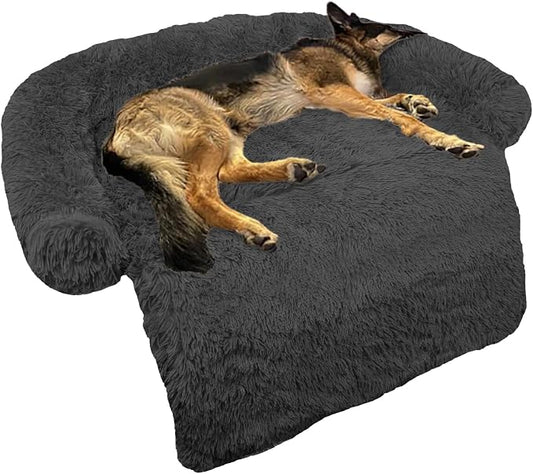 Calming Dog Bed Fluffy Plush Dog Mat for Furniture Protector with Removable Washable Cover for Large Medium Small Dogs and Cats (Large(45x37x6), Dark Grey) by GGIB