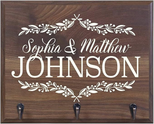 Personalized Family Name Wall Mounted Coat, Hat, Key, Pet Leash Collar Rack New Home Housewarming Gift with 3 Hooks 15" w x 12" h 4.25" deep (First and Last Name) by Unknown