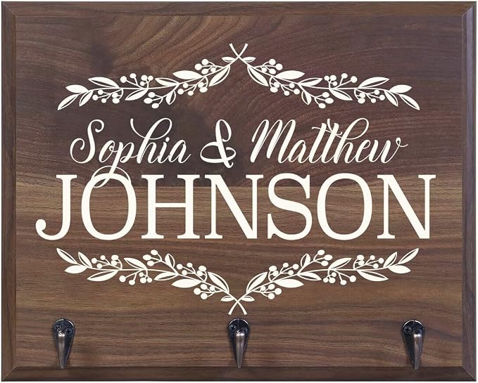 Personalized Family Name Wall Mounted Coat, Hat, Key, Pet Leash Collar Rack New Home Housewarming Gift with 3 Hooks 15" w x 12" h 4.25" deep (First and Last Name) - Image 2