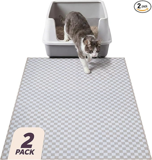 Lovewag Cat Litter Mat, Litter Box Mat, Taupe Checkers, 36x48, 2 Pack | Washable litter mat cover, kitty litter mat & cat mat for litter box, litter trapping mat, prevents tracking, multi-cat by Lovewag