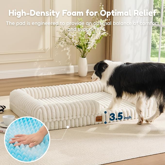 ChiXnuggle Faux Fur Orthopedic Dog Bolster Bed, Waterproof Washable Cover | rectangular dog sofa couch,egg crate foam,non-slip bottom,for extra large dogs,cream,41*30*7 - Image 3