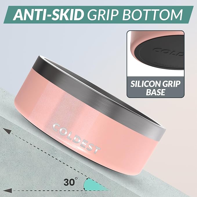 Coldest Dog Bowl - Anti Rust Metal, Non Slip, 3 Layers Insulated Stainless Steel Dog Bowls - Spill Proof & Heavy Duty - Water Bowl for Dogs, Cats & Pets, Dish Washer Safe (64 oz, Forever Pink Glitter) - Image 2