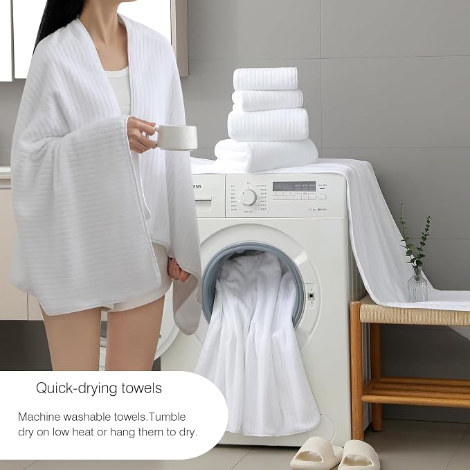 18 Piece Family Bath Towel Set Include 6 Bath Towels,6 Hand Towels and 6 Washcloths Soft Bathroom Towel with Hanging Loops,Highly Absorbent Quick Dry Towels Set for Bathroom,Hotel and Spa-White - Image 2