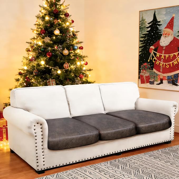 molasofa Leather Look Couch Cushion Covers, Stretch Sofa Cushion Covers for Sectional Armchair Loveseat Protector,Replacement Seat Cushion Slipcovers, Machine Washable (3 Cushion Sofa, Brown) - Image 2