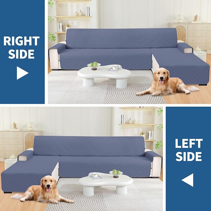 Waterproof Sectional Couch Covers for Dogs, Reversible L Shaped Couch Cover, Sectional Couch Covers L Shape for Pets Dog Cat, Quilted Sofa Covers Washable Sectional (Large, Greyish Blue) - Image 5