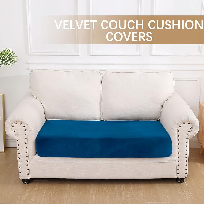 hyha Velvet Couch Cushion Covers, Sofa Covers for 2 Cushion Couch Washable | Soft Plush Sofa Slipcover, Elastic Bottom, Non-Slip Wear Resistant Furniture Protector, Ideal For Pets & Kids, Medium - Image 5