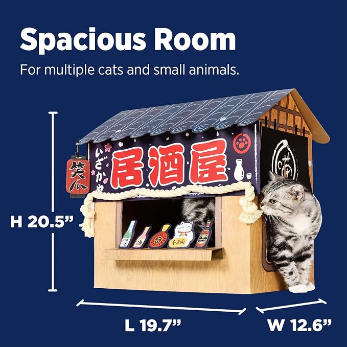 SMILE PAWS Cat Beds for Indoor Cats, Cardboard Cat House with Scratchers, Izakaya Bar, Large Sturdy Cat Furniture Condo Cave Tent, Easy to Assemble Pet Toys Accessories Stuffs, Bunny Small Animals - Image 3