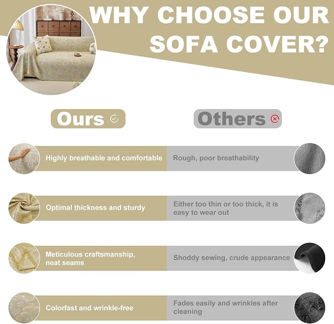 ROOMLIFE Boho Couch Covers for Sofa Washable for 2 Cushion Couch Chenille | Furniture Protector Sofa Couch Cover for Dogs, Soft Breathable Sofa Slipcover, Couch Throw Blankets with Tassels 71''X118'' - Image 4