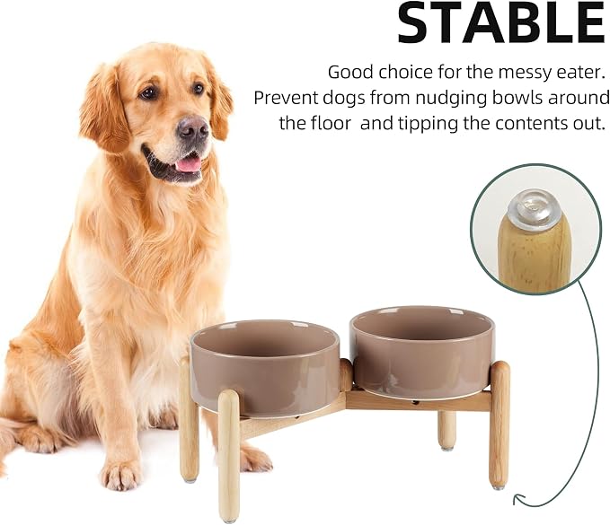 Havniva Elevated Dog Bowls Ceramic Dog Bowls with Stand, Dog Food Bowl | 7.3” Raised Dog Bowls with Non-Slip Wood Stand, Dog Food and Water Bowl Set, Double Dog Feeding Bowls for Medium Dogs - Image 6