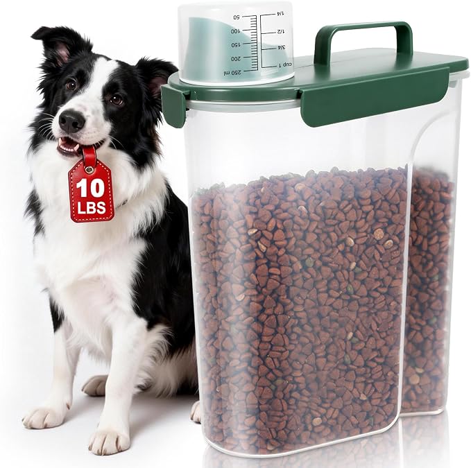 TBMax 10 Lbs Cat Dog Food Storage Container, 2026 Upgraded Large Pouring Container for Pet Food Storage, Bird Seed Dispenser, Portable Travel Kibble Holder -Dark Green by TBMax