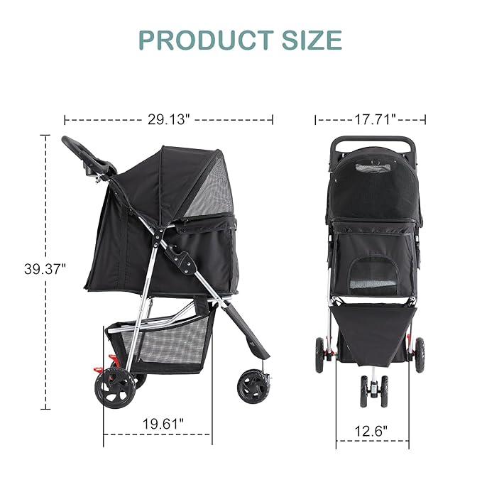 Sweetcrispy Pet Stroller for Dogs and Cats | Foldable, Lightweight, and Durable | Ideal for Small to Medium Pets | Includes Storage Basket and Cup Holders