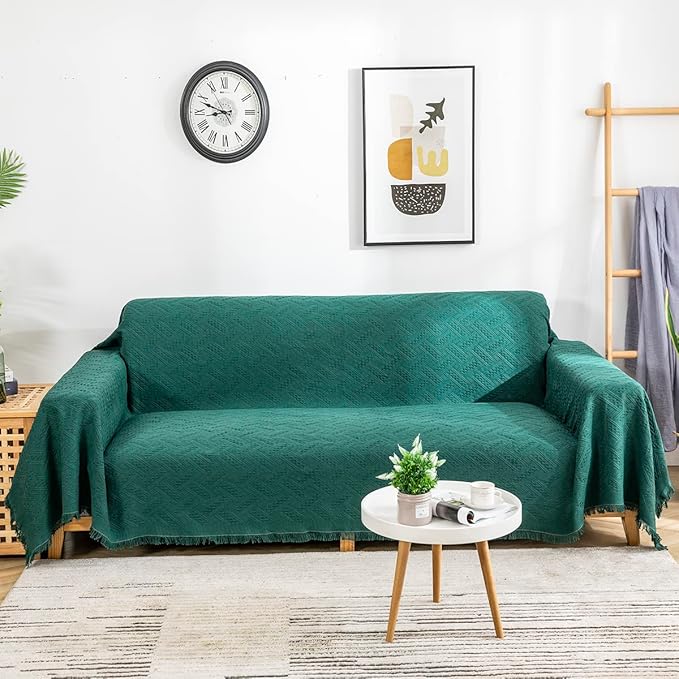 AIVIA Couch Cover Sheet Blanket, Oversized Covers for 3-4 Cushion High Backrest Sofa, Extra Large Furniture Decoration Sofa Slipcovers, L Shape U-Shaped Sectional Protector, Blackish Green 91"x134" - Image 4