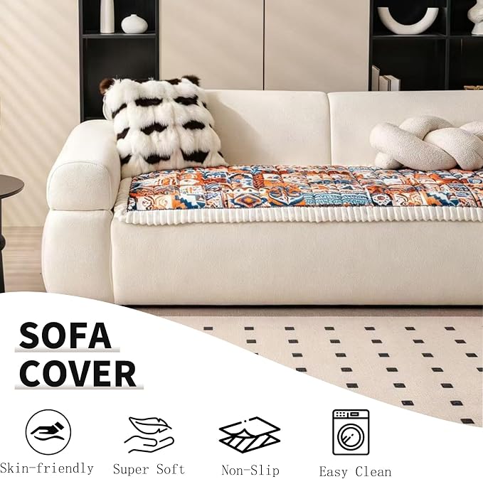 Boho Couch Cover for Pets Super Soft Sofa Covers for Cats & Dogs Washable Sofa SlipCover Furniture Couch Protector for Living Room(35" x 63", Orange) - Image 5