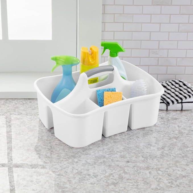 Sterilite Divided Ultra Caddy, Plastic, Portable Storage to Hold Bathroom and Cleaning Supplies, 5 Large Compartments and Handle, White, 12-Pack - Image 5