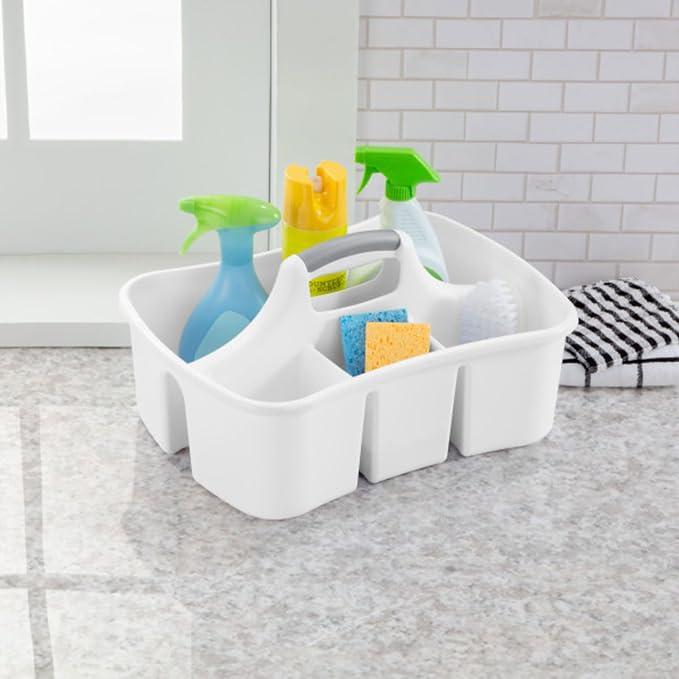 Sterilite Divided Ultra Caddy, Plastic, Portable Storage to Hold Bathroom and Cleaning Supplies, 5 Large Compartments and Handle, White, 12-Pack - Image 5