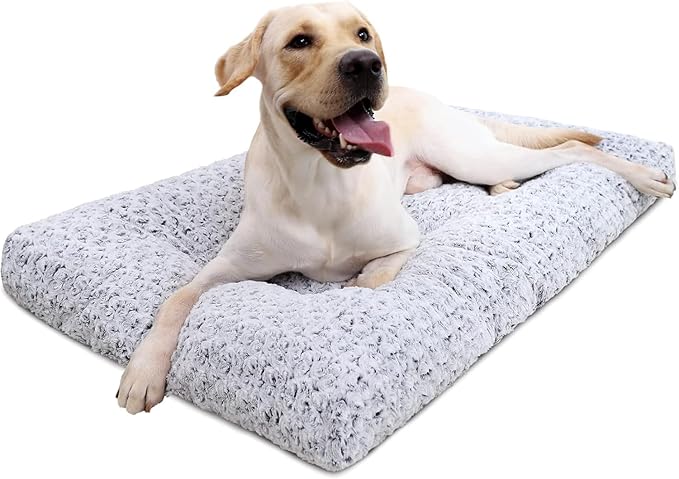 KSIIA Washable Dog Bed Deluxe Plush Dog Crate Beds Comfy Kennel Pad Anti-Slip Pet Sleeping Mat for Large, Jumbo, Medium, Small Dogs Breeds, 41" x 27", Gray by KSIIAPetProducts