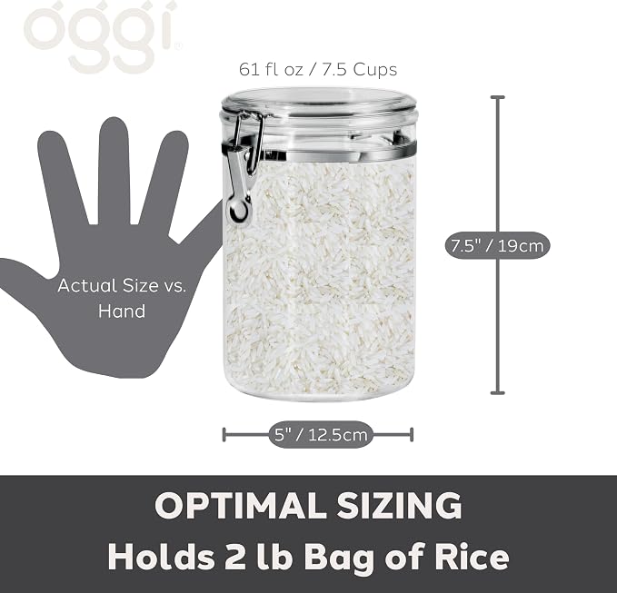 Oggi Medium-Sized Clear Canister with Clamp Lid, 61 oz - Large Airtight Food Storage Container, for Kitchen & Pantry Storage of Bulk, Dry Foods, Pasta, Flour, Sugar, Coffee, Rice, Tea, Spices & Herbs - Image 5