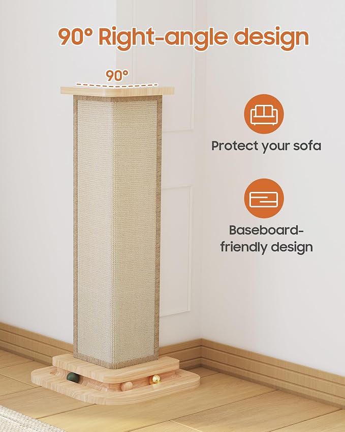 Corner Cat Scratcher, 25'' Cat Scratching Post with Track Balls for 90° Furniture Sofa, Replaceable Sisal Scratch Pad for Wall Furniture Protector - Image 6
