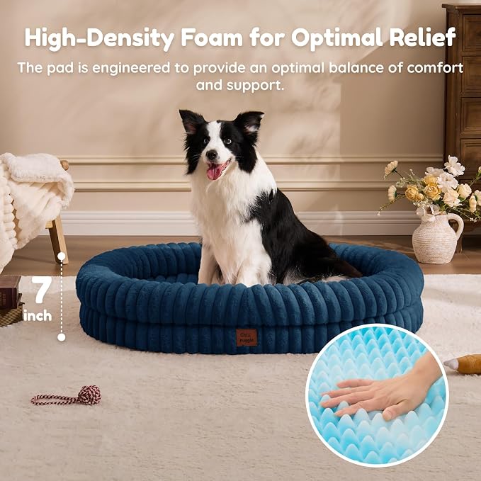 ChiXnuggle Orthopedic Dog Bed, Washable Cover, Faux Fur Bolster Pet Couch | waterproof,egg crate foam,non-slip bottom,for extra large dogs,navy, 41*30*7,dog sofa - Image 5