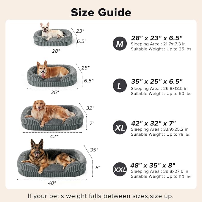 MIXJOY Orthopedic Dog Beds Large Sized Dog,Large Washable Dog Bed Waterproof Oval Dogs Bed with Removable Cover,Egg-Crate Foam Big Pet Bed Couch Sofa with Bolster Sides,Non-Slip Bottom,L 35"X25",Grey - Image 5