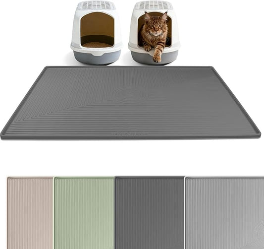Silicone Cat Litter Mat 50" x 36" Cat Mat for Litter Box, Dark Grey | Extra Large Cat Litter Trapping Mat for Floor, Waterproof, Non-Slip Kitty Litter Box Mat with Raised Edge, Easy to Clean by Bartuke