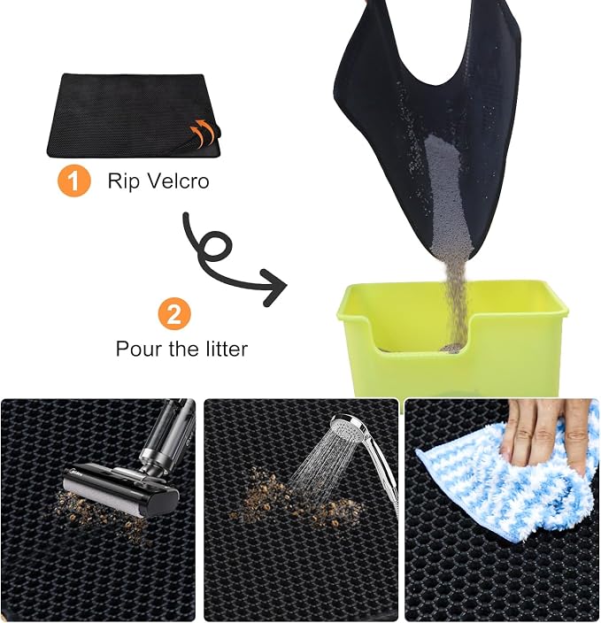 Cat Litter Mat,45"x32" Extra Large Cat Litter Box Mat,Honeycomb Double Layer Kitty Litter Trapping Mat,Soft EVA Material,Urine & Waterproof,Scatter Control,Easy Clean,Washable(Black) - Image 5