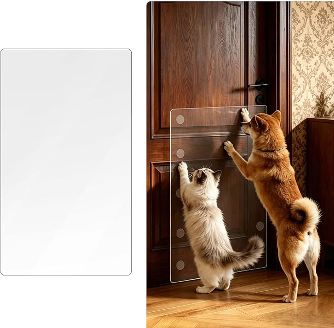 KEBE Door Scratch Protector, Large 36" x 24" & 0.8mm Thick Heavy Duty Anti-Scratch Shield, Clear Door Guard with Strong Removable Adhesive, Easy-to-Install Dog Cat Scratch Guard for Indoors Outdoors by KEBE