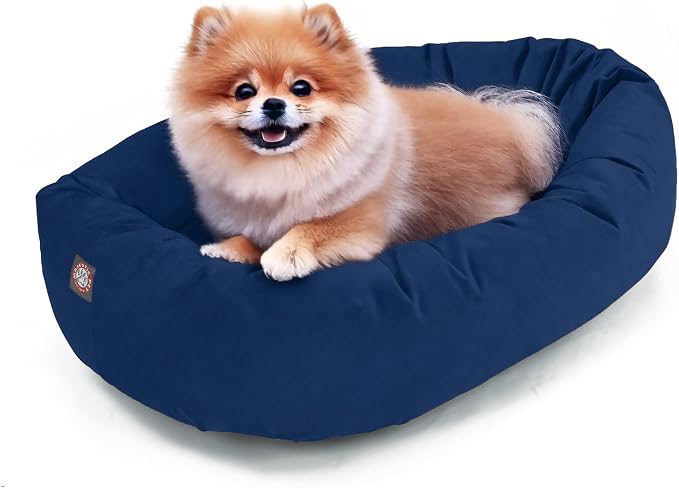 Majestic Pet 24 Inch Suede Calming Dog Bed Washable – Cozy Soft Round Dog Bed with Spine Support for Dogs to Rest Their Head - Fluffy Donut Dog Bed 24x19x7 (Inch) - Round Pet Bed Small – Navy (2025) by MajesticPet