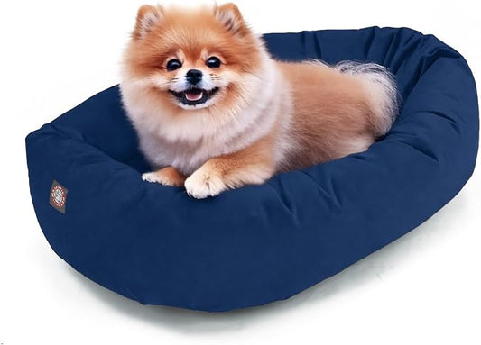Majestic Pet Suede Shredded Memory Foam Mix Calming Dog Bed Washable - Cozy Soft Round Dog Bed with Spine for Head Support - Fluffy Donut Dog Bed, 24 Inch, Navy by MajesticPet