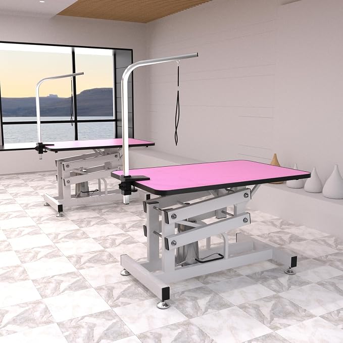 Hydraulic Dog Pet Grooming Table, 42 Inch Heavy Duty Professional Pet Grooming Station 21'' -36'' Height Adjustable for Small Medium Large Dog at Home with Clamps and Grooming Noose, Pink - Image 7