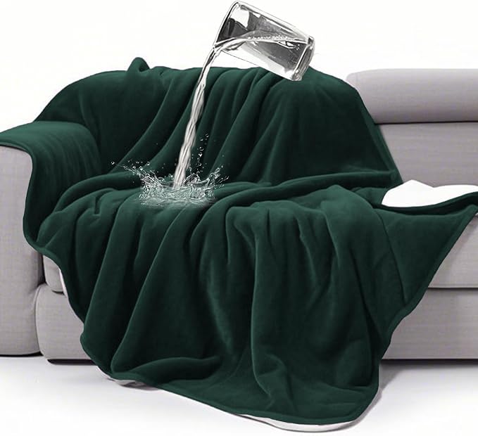 gogobunny Waterproof Bed Blanket, Reversible Sherpa Fleece Throw Blanket for Dog Puppy Cat, Furniture Cover Protects Bed Couch Sofa from Liquid Pee and Pet Fur (Forest Green, 90x90 inches) by gogobunny