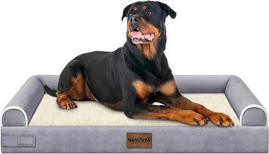 NANUYA Orthopedic Dog Bed for XX-Large Dogs, 44 x 34 Inch, Purple | Egg crate foam for joint support, 3-sided bolster pet sofa, waterproof lining, washable cover, and non-skid base by Nanuya