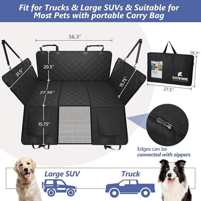 Back Seat Extender for Dogs Truck-Large Space, Hard Bottom Dog Pet Seat Cover Back Seat, Waterproof Dog Hammock for Crew Cab Trucks F150, RAM1500, Sierra, Tundra, Silverado, Black - Image 5